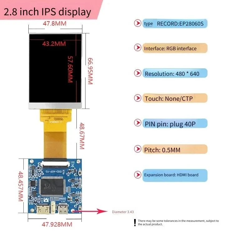 HDMI Display Solution 2.8 Inch 3D Printing Model Screen RGB Interface Computer Monitor Supports Capacitive Touch