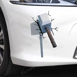 Eye-Catching 3D Crack Hammer Car Stickers for All-Terrain Vehicles Bumper Door Cover Scratches Scooter Body Waterproof Decals