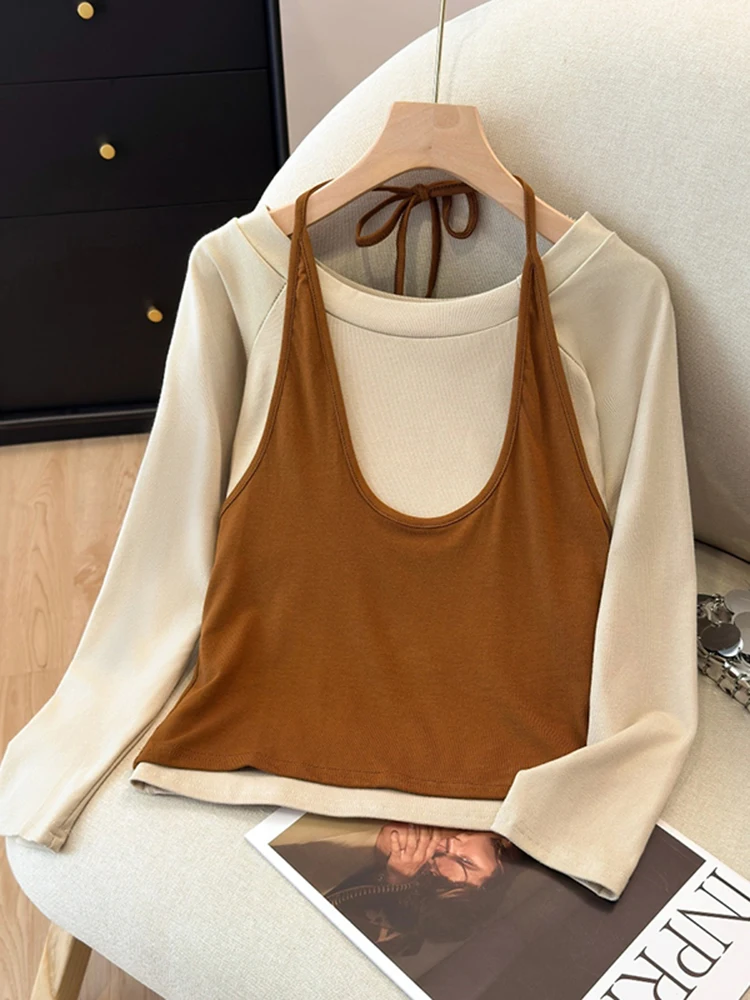 

Дизайнерский комплект: женская длинная футболка и леггинсы, однотонные, весна 2026, новинка, стильный, облегающий крой, для прогулок