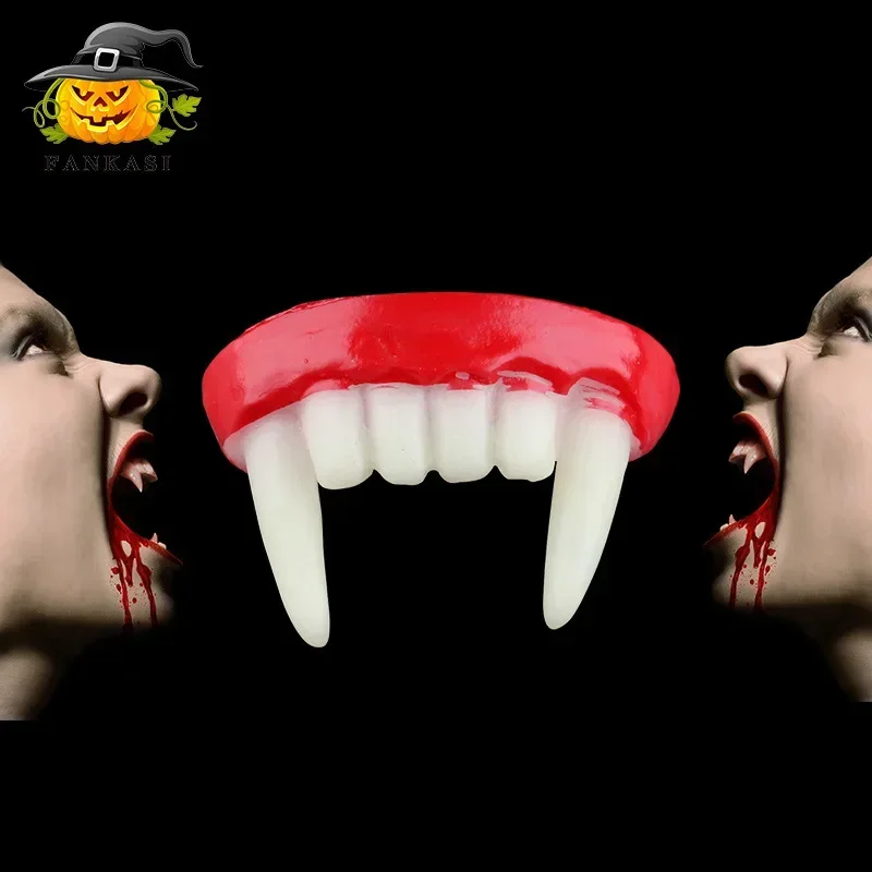 Realistic Vampire Fangs Horror False Teeth Halloween Cosplay Prop for Movie Stage Spooky Atmosphere Party Decor