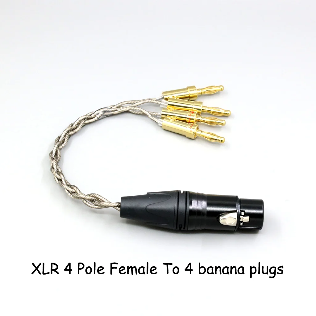 99 % reines Silber + Graphen versilbertes Schild-Kopfhörerkabel für XLR 6,35 mm 4,4 mm 3,5 mm männlich weiblich auf 4 Bananenstecker-Adapter – Detail 3