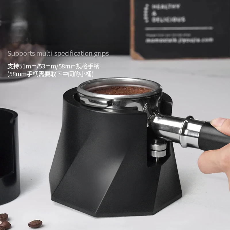 Neue Spirale, schwarzes Pulver, Pressbasis für italienische Kaffeemaschinen, Griff, Aufbewahrungssitz, höhenverstellbarer Boden, rutschfest