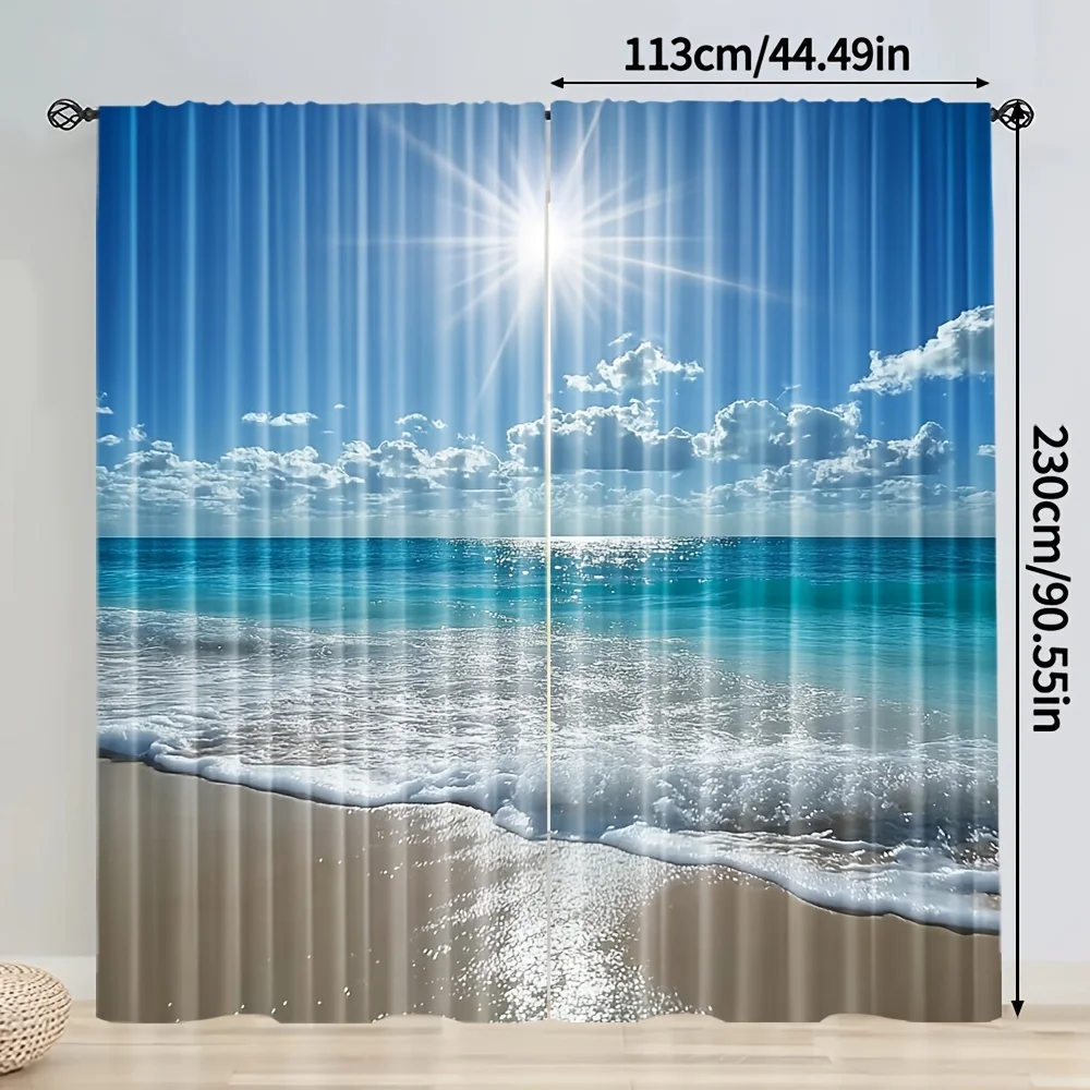 

2pcs Sunny Beach Ocean View Curtains Blackout Drapes for Living Room Coastal Decor Seaside Landscape Print WindowTreatmentPanels