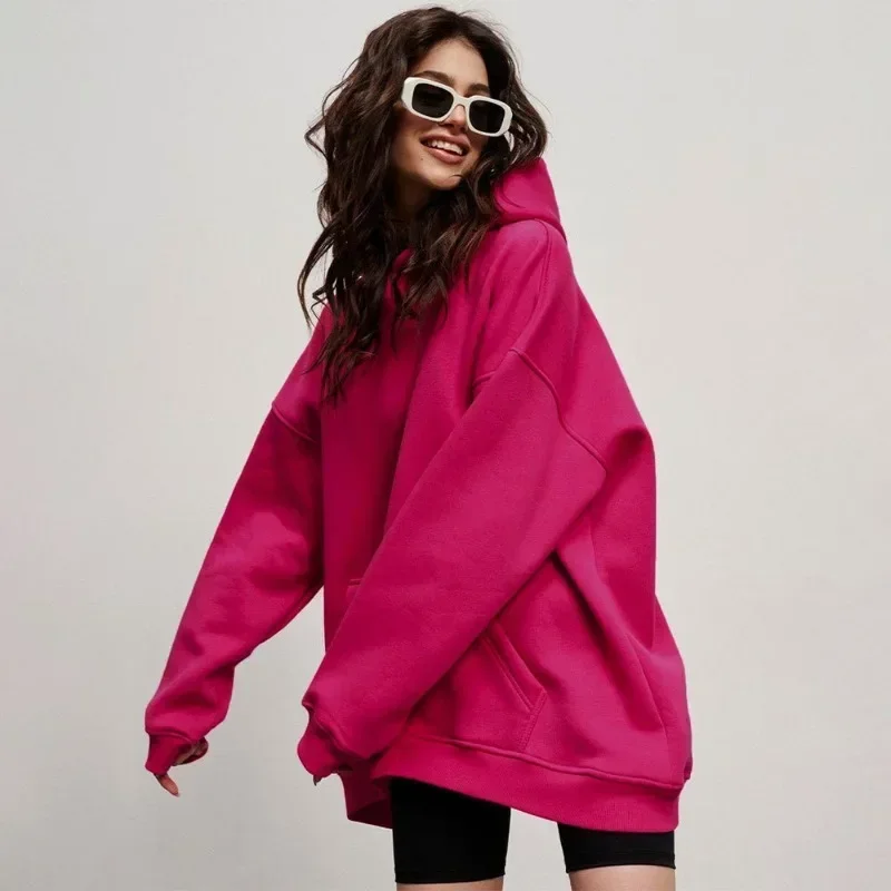 Y2k Women Hoodies Autumn Winter Solid Harajuku Baggy Hooded Sweatshirts Female Korean Long Sleeve Pullover Tops Streetwear