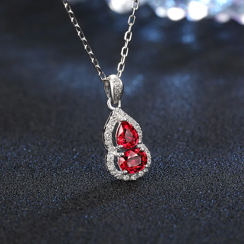 Korean-style fashionableGourd-shaped ruby pendant with waterdrop shape, 925 sterling silver necklace for ladies, hypoallergenic 2