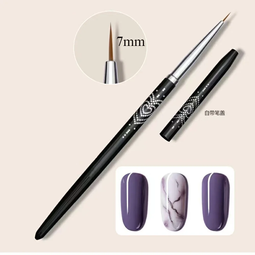 Pinceau de manucure noir pour Nail Art, stylo à dessin pour gel UV