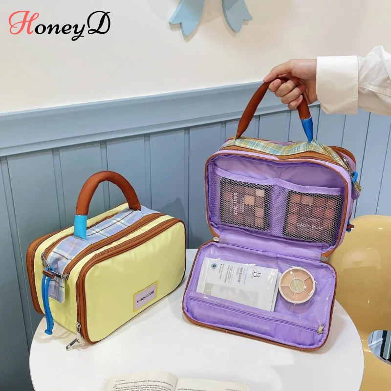 Portable Large Capaci Collision Color Makeup Bag Travel Toiletry Bag Storage Multi-Functional Cosmetic Bag Handbag Organizer
