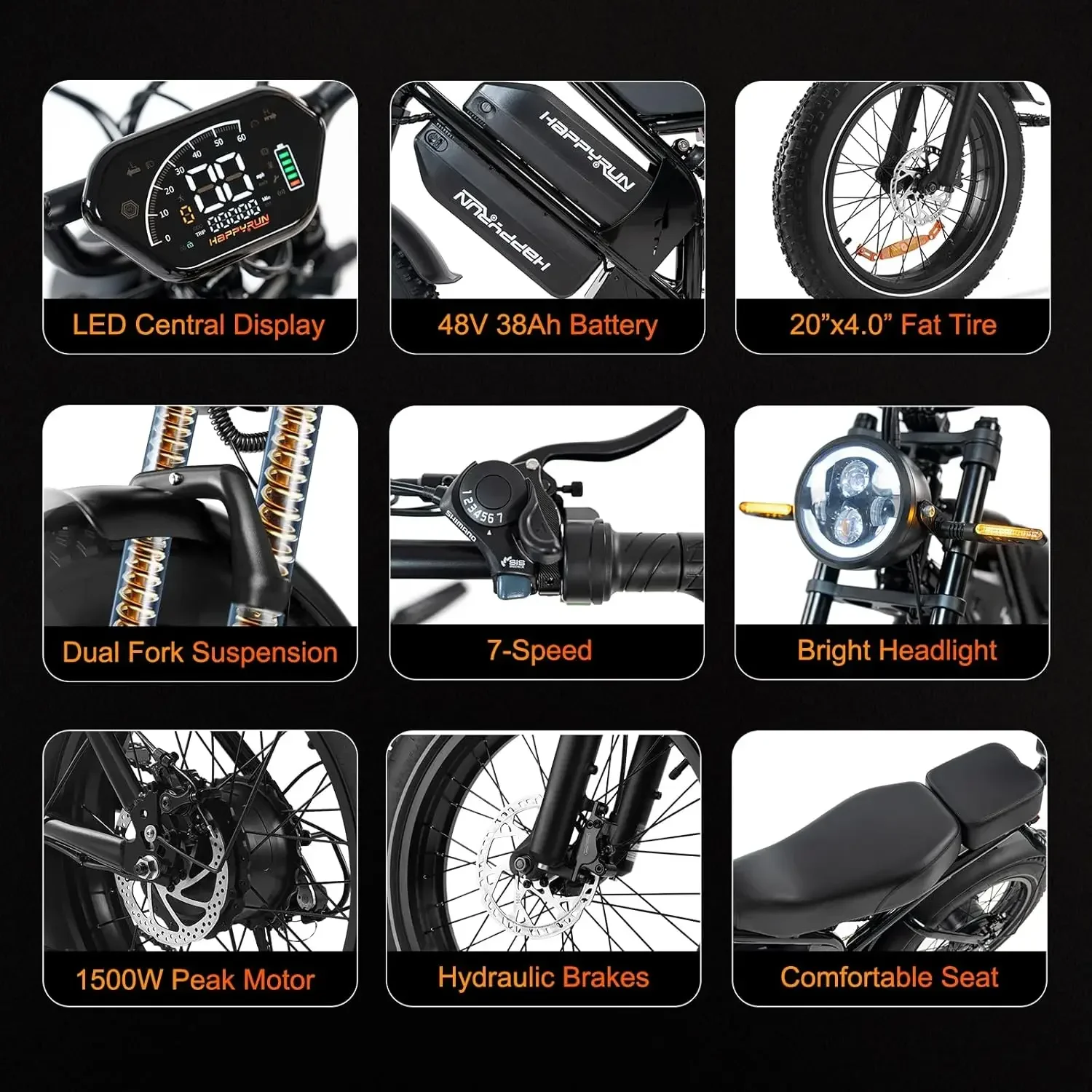 2000W Brushless 48V38Ah Ebike for Adults 85+ Mile Range 36MPH Top Speed Electric Dirt Bike All Terrain Fat Tire Moped Style