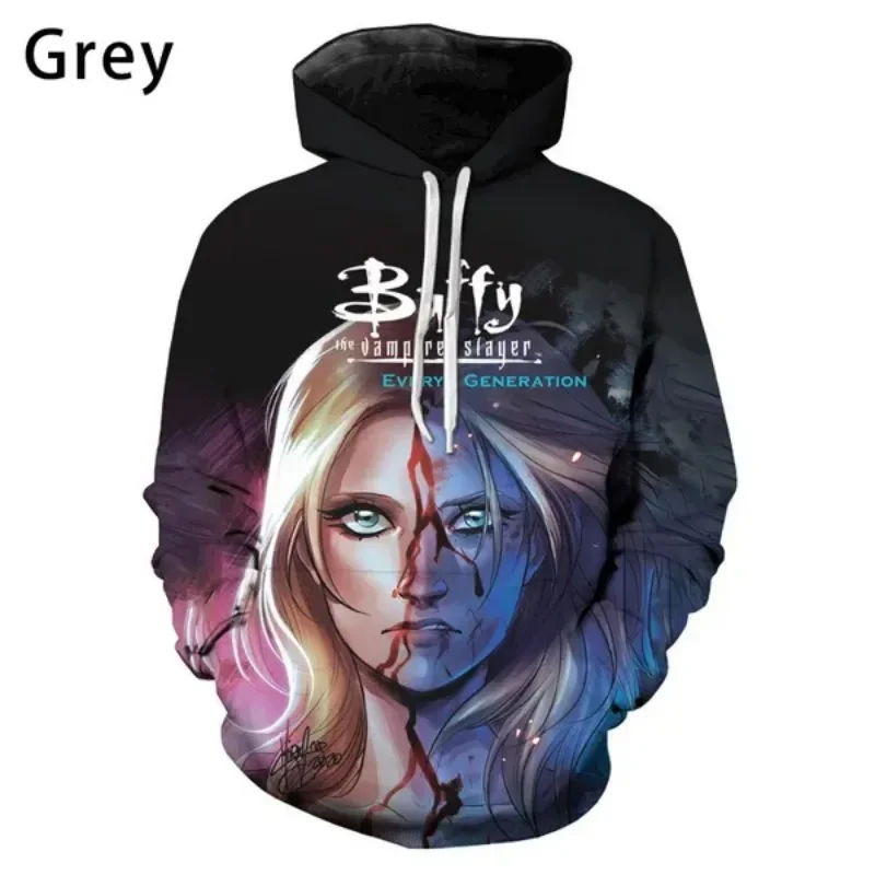 بافي مصاص الدماء القاتل ثلاثية الأبعاد طباعة قمصان سويت شيرت بقلنسوة للجنسين كول مقنعين موضة ثلاثية الأبعاد سترة الرجال سترة غير رسمية الشارع هوديس