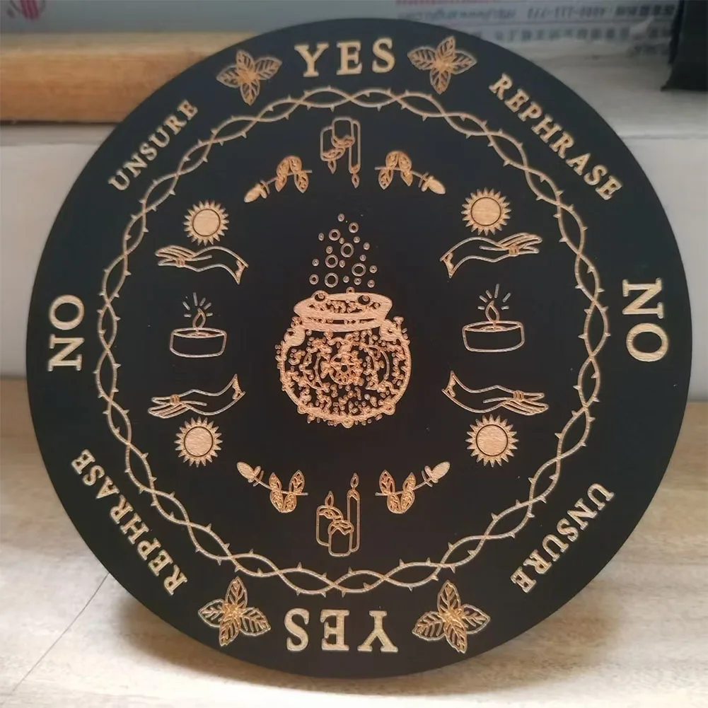 15cm Laser Carve Wicca Energy Pentagram Cornucopia Totem Tarot Pendulum Board Witch Divination Decision Altar Prop Coaster Decor