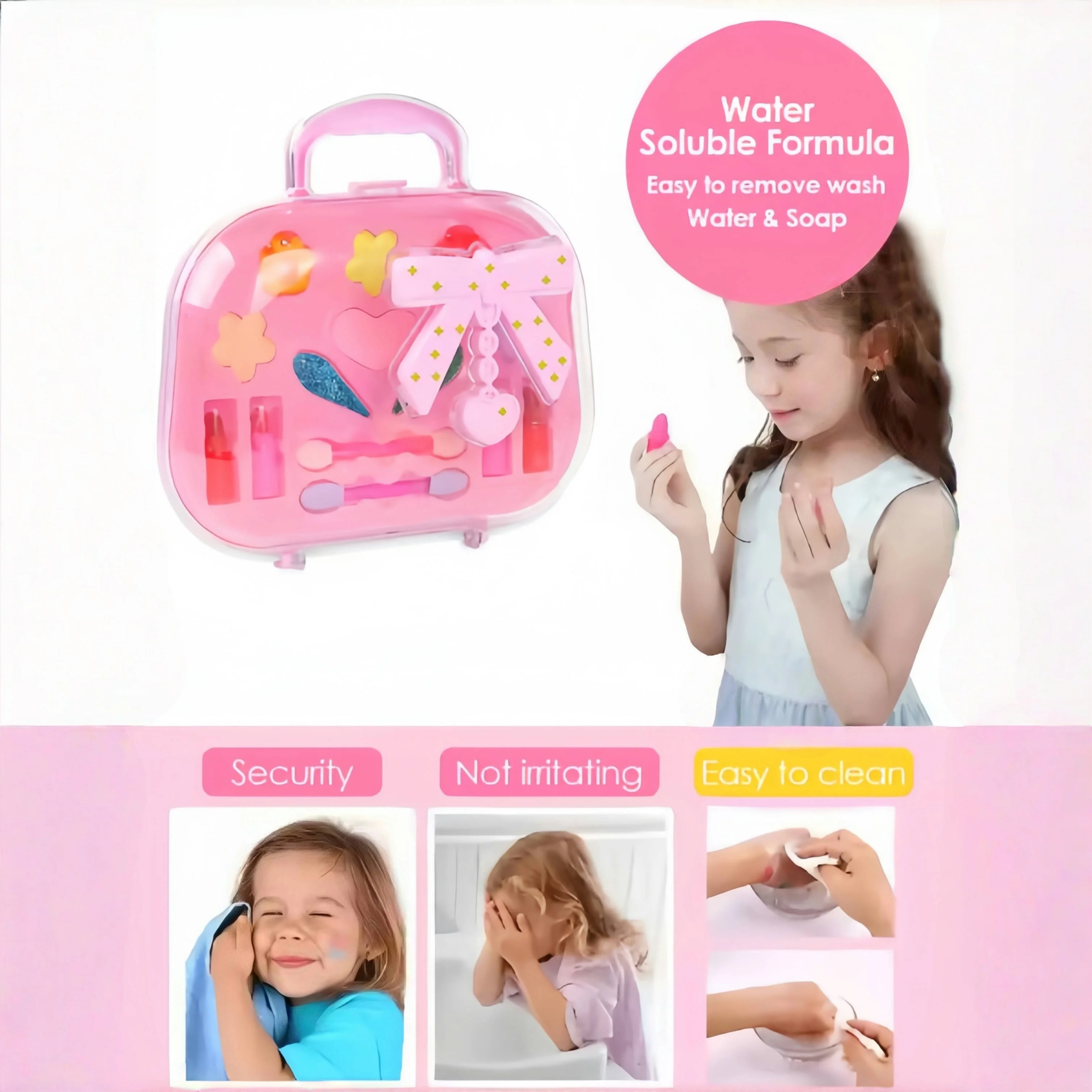 فتاة الأميرة بلاي هاوس لعبة ماكياج التجميل قابل للغسل عينيه مجموعة حقيبة مستحضرات تجميل غير سامة وآمنة هدية عيد ميلاد الفتاة لعبة هدية الهالوين