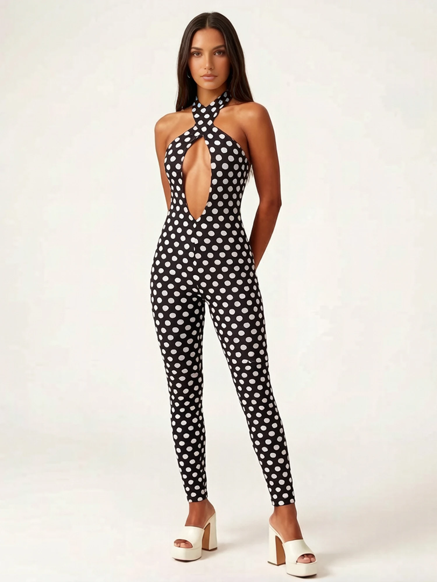 Club-Outfits-Backless Halter Pants Jumpsuits Summer Club Halter Pants Party Pants Party Jumpsuits Summer Party Premium