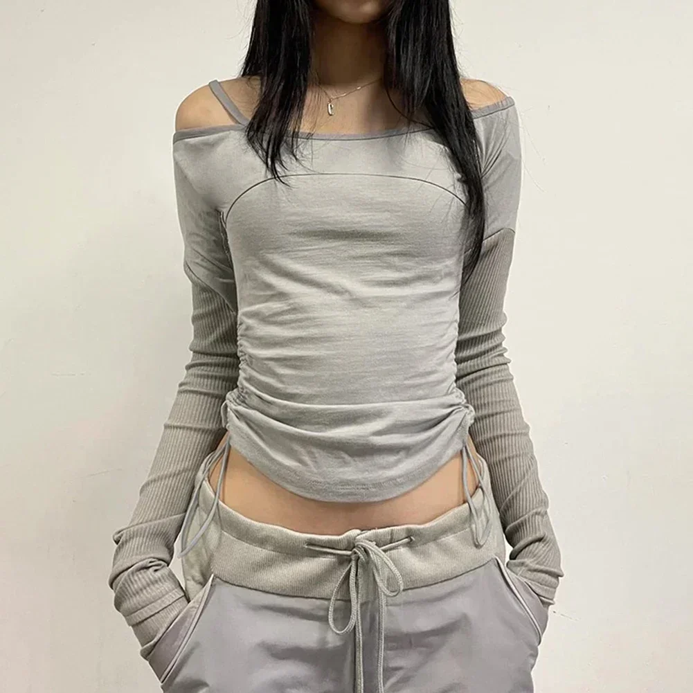

Drawstring Shirt Off-shoulder T-shirt Everyday Casual Daily Street Style Clothing Brand New Apparel Casual Women's Top