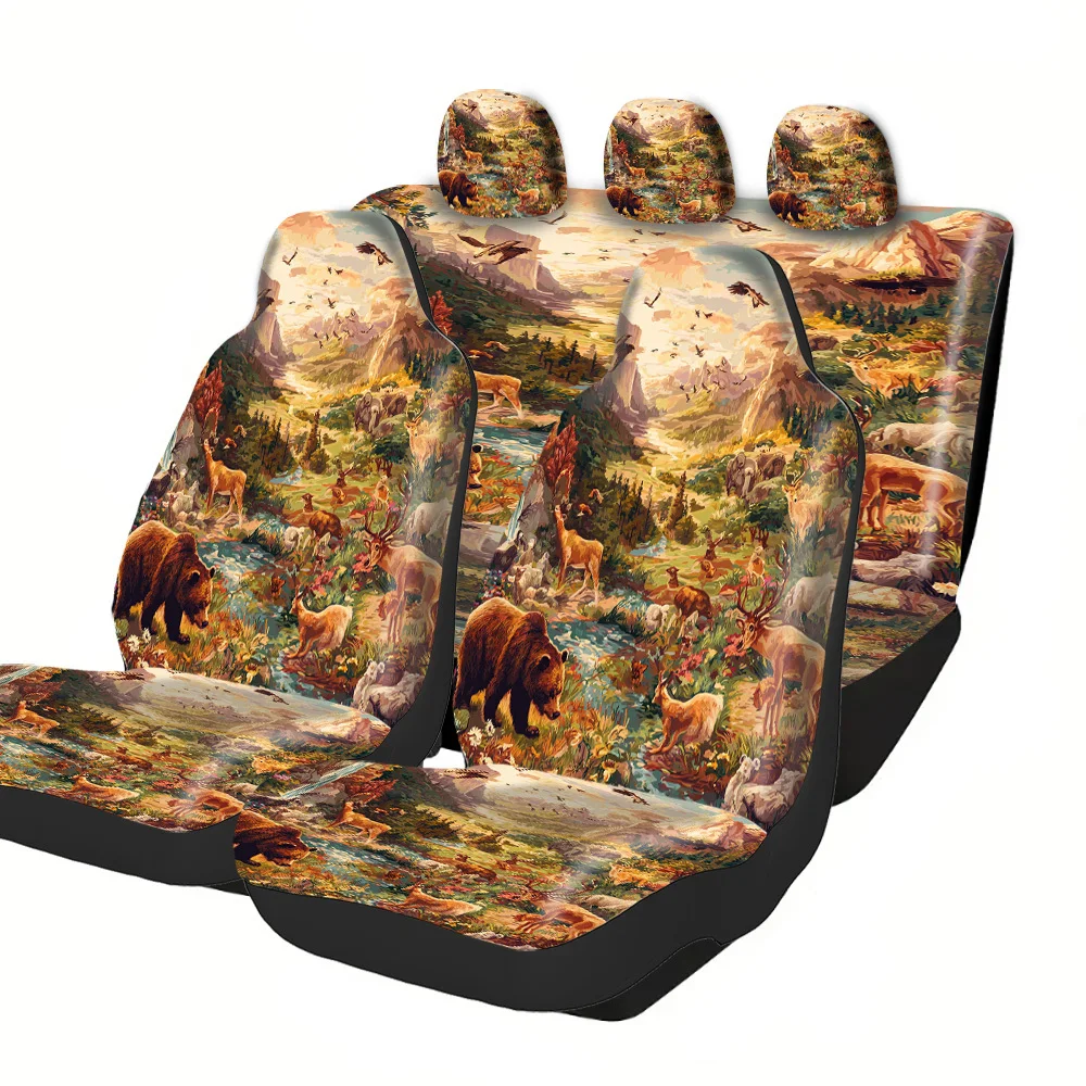 2-5 Seat Set Car Seat Covers, Breathable Nature Animal Print Polyester, Universal Fit Truck SUV Off-Road Car, Festive Holiday Ha