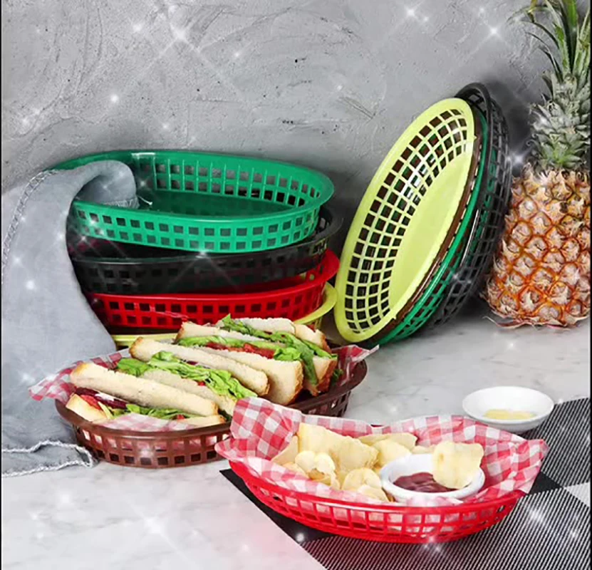 Plastic Storage Basket Empty Oval Food Hot Dog Fast Food Tray Candy Bread Fruit Platter Desktop Organizer Cases Photo Prop Decor