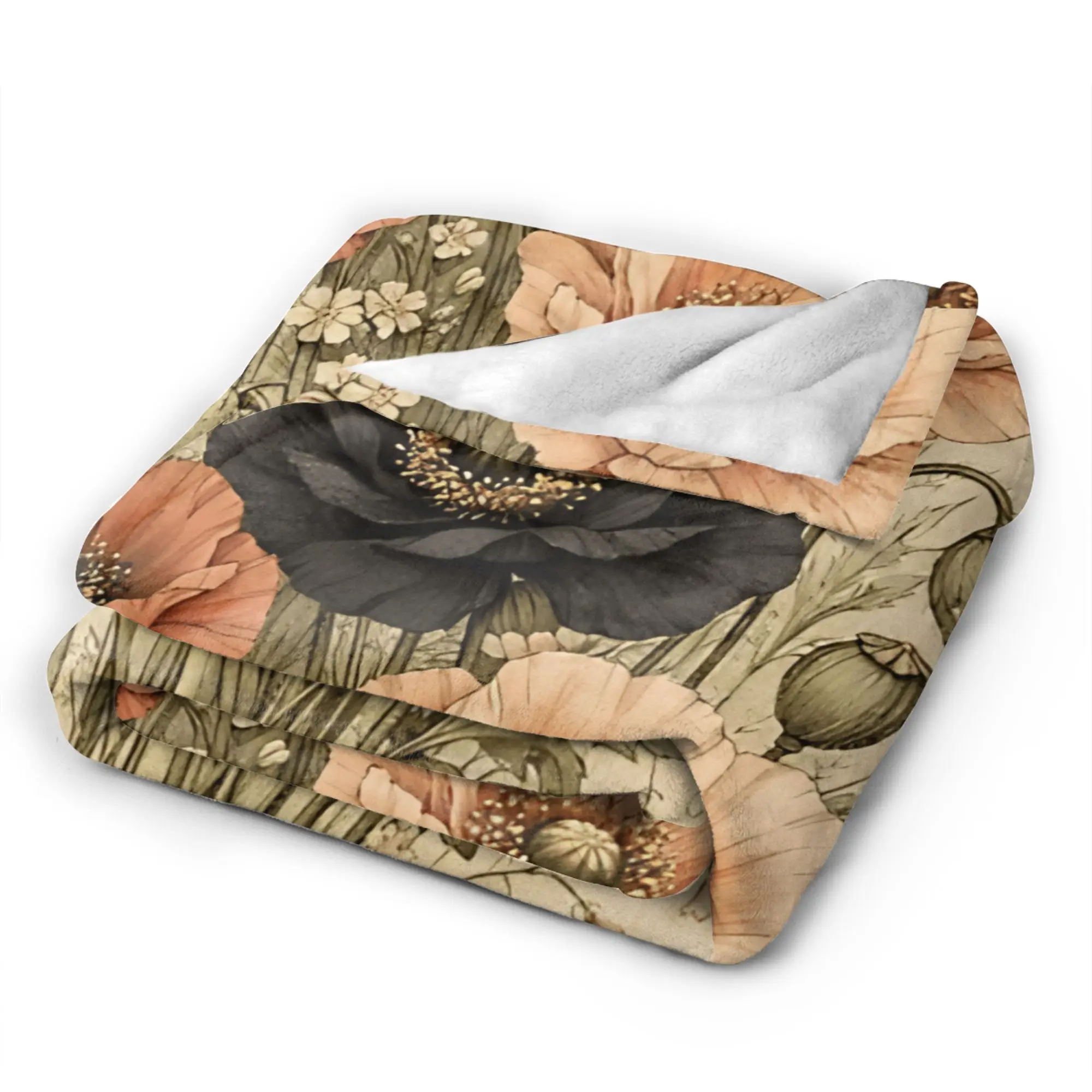 Vintage Poppy  Warm Soft Blankets  Students Plush Throw Blanket Print Home Decor Flannel Bedspread Sofa Bed Cover