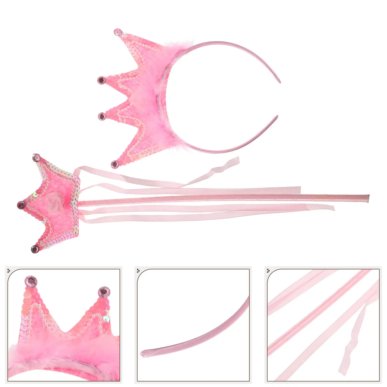1Set Glitter Princess Crown Headband Wand Set Elegant Festive Tiara for Toddlers Girls Birthday Costume Party Dress Up Fun