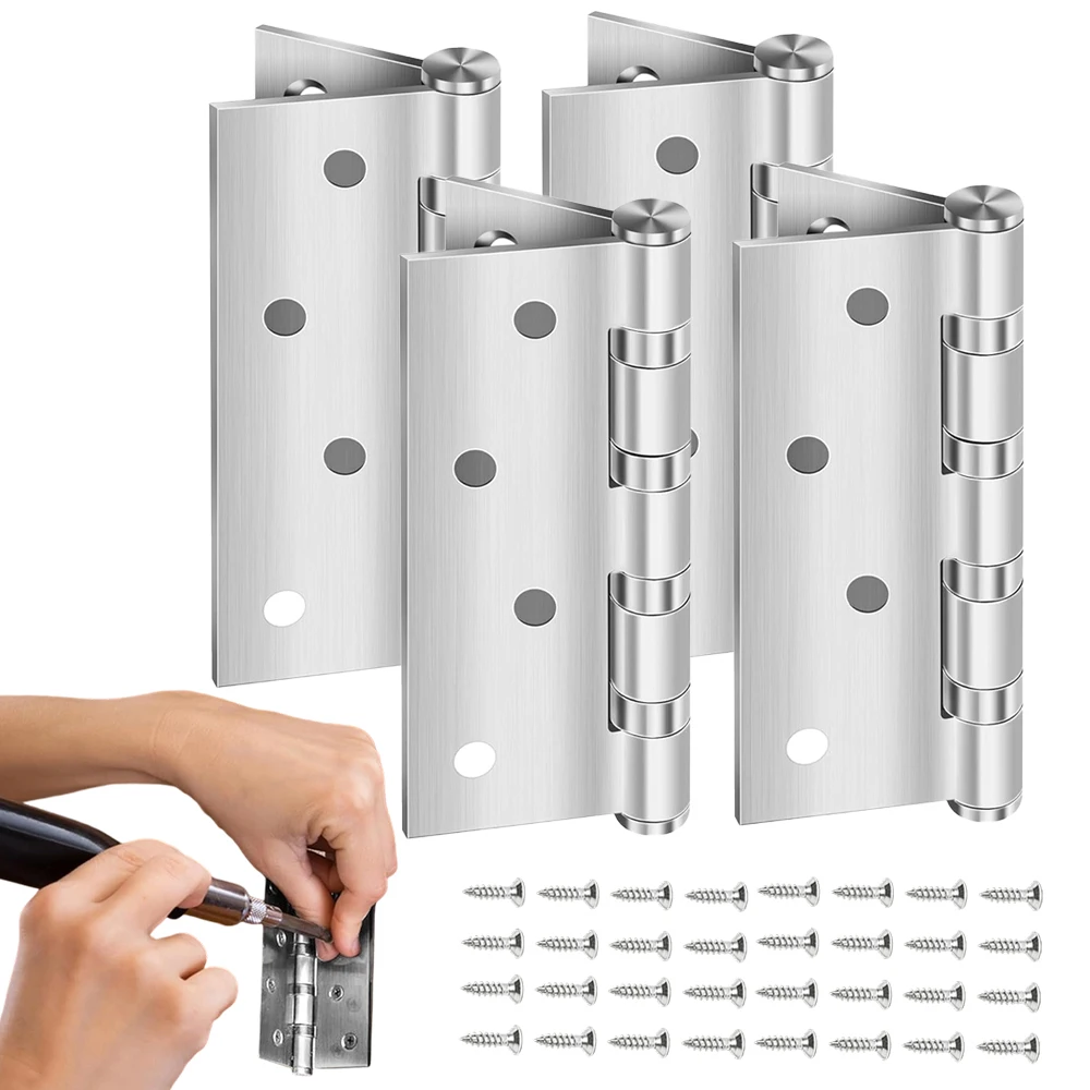 Charnières de porte robustes en acier inoxydable de 4 pouces, charnières pliantes lisses de 2,0 mm d'épaisseur pour portes d'entrée, portes de meubles, portails de jardin, alternative durable au fer avec trous de vis pré-percés, performance silencieuse et fiable pour une utilisation fréquente