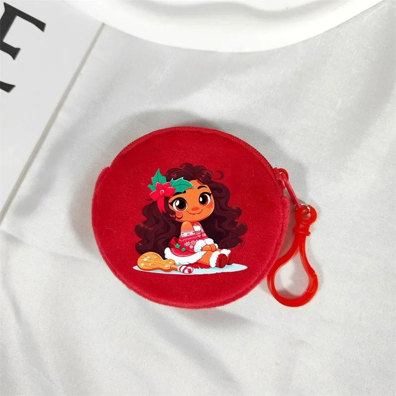 Moana Disney Plush Coin Zipper Purses Round Wallet Keychain Pouch Mini Cute Cartoon Printing Character Storage Bags Child Gifts