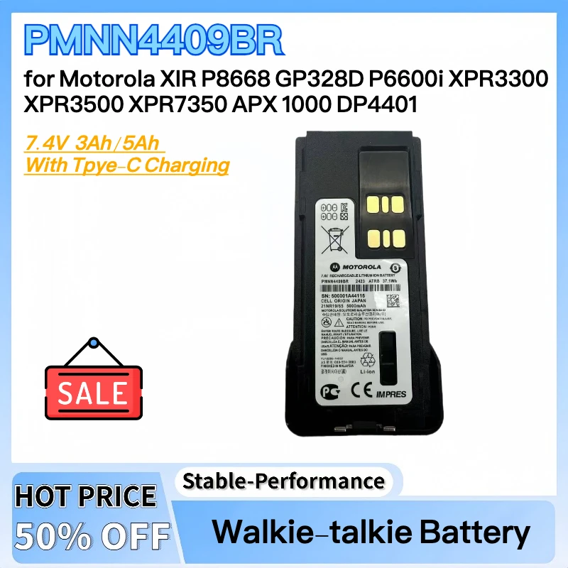 

PMNN4409BR USB Rechargeable Battery for Motorola XIR P8668 GP328D P6600i XPR3300 XPR3500 XPR7350 APX 1000 DP4401 Two Way Radios