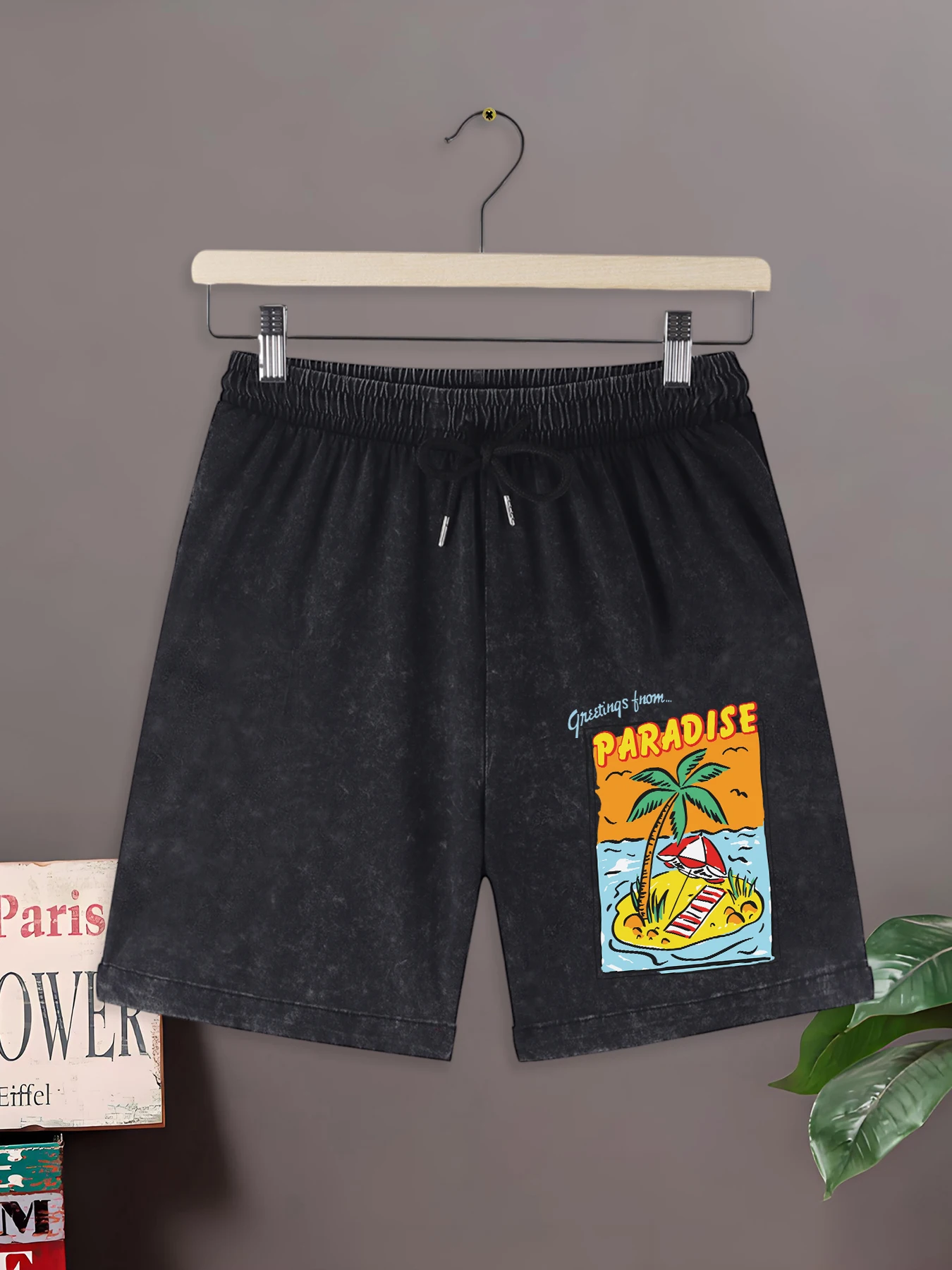 

Greetings From Paradise Coconut Tree Printing Male Summer Loose Washed Sportpants Cotton Thin Short Pants Cool Daily Shorts