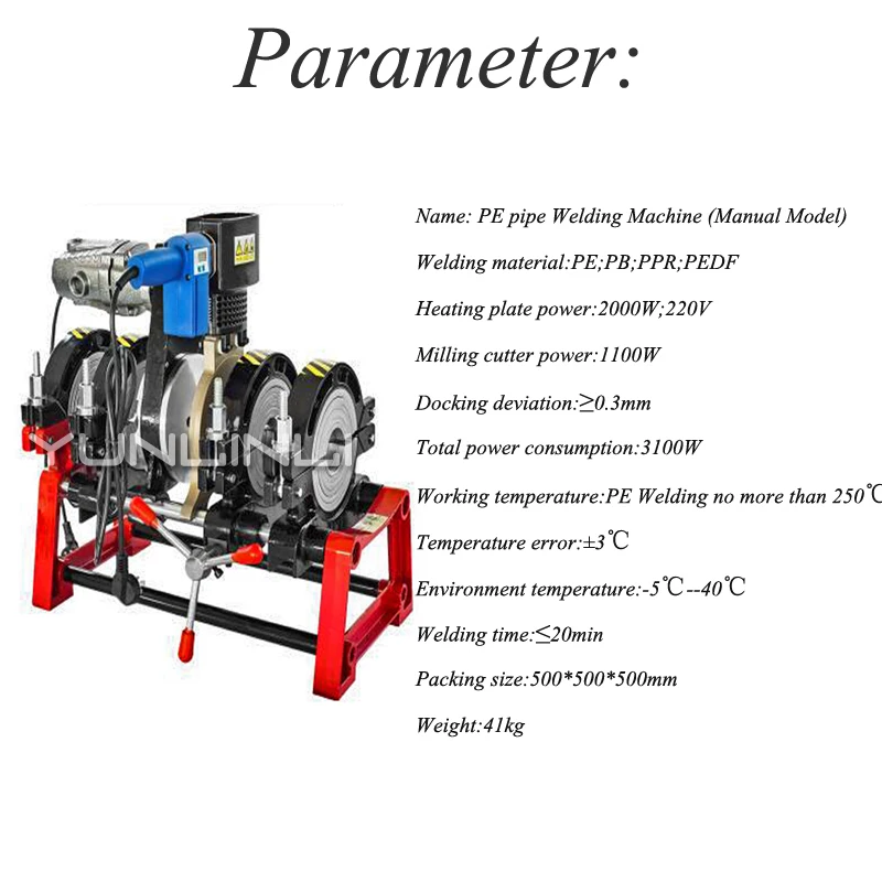 

Аппарат для сварки труб методом горячего расплава, 220В 3100Вт, ручной сварочный аппарат для труб 63-160/200PE