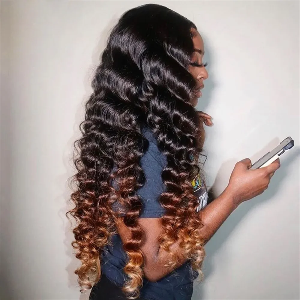 

Ombre Brown Soft Long 26Inch Kinky Curly 180 Density Lace Front Wig For Women With Baby Hair Synthetic Preplucked Glueless Daily