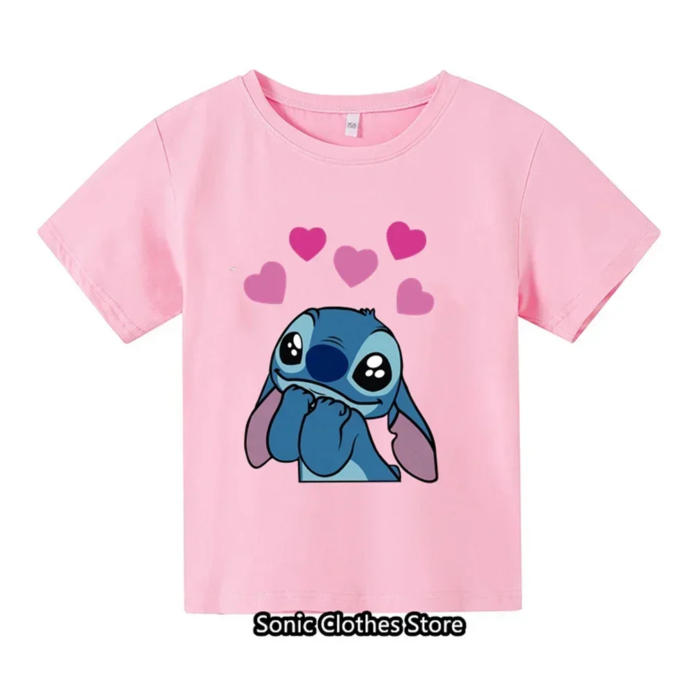 Summer New T-shirt Children's Harajuku Top Lilo&Stitch Kawaii Pattern Children's T-shirt Dropship Fashion Outdoor Style