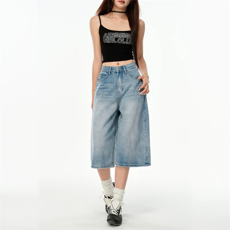 

New Summer Fashion Thin Wide-leg Denim Shorts. Women's Fashionable and Versatile, Comfortable Casual and Loose Seven-inch Jeans