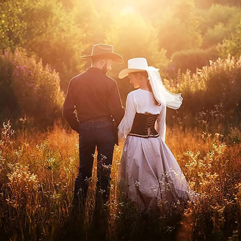 Frauen Braut Cowgirl Hut Breite Krempe Braut Western Stil Shinning Weiß Fedora Hut für Hochzeit Party Fotoshooting Liefert – Detail 8