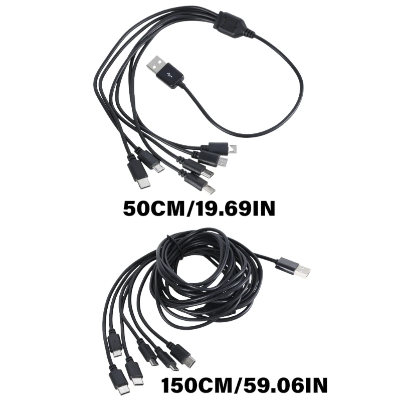 Cable carga múltiple USB a 3xUSB 5Pin 3xType C 6 en 1 cable carga para teléfono