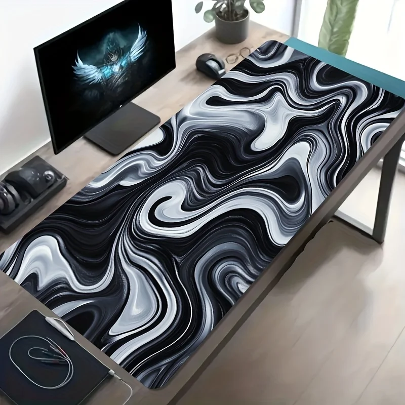 

Большой игровой коврик для мыши, настольный коврик, нескользящая резиновая основа, черный, белый цвет, коврик для ПК, компьютерная клавиатура для офиса, игровой клавиатура, настольный аксессуар