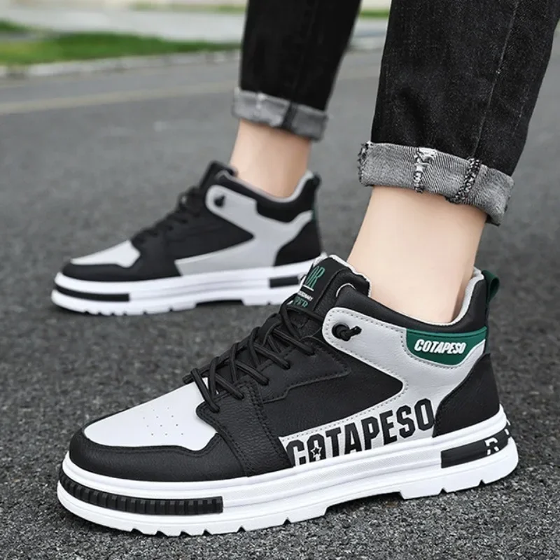 Mode Heren Pu Lederen Casual Schoenen Lente Ademende Comfort Platform Wandelschoenen Heren Hoge Laarzen Trend Skateboard Schoenen