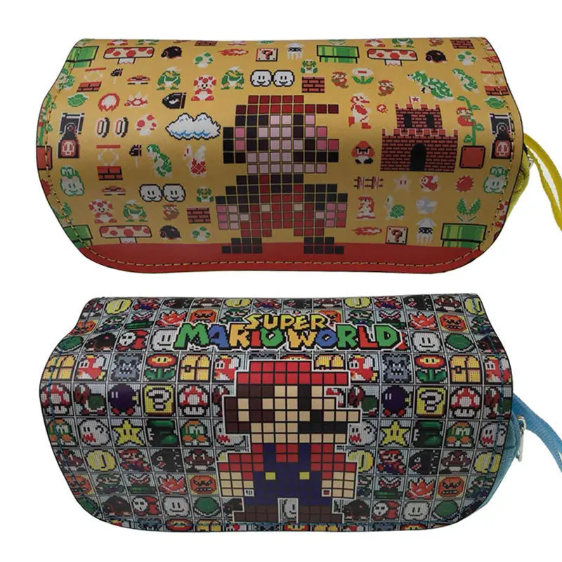 Estuche de lápices de dibujos animados de Super Mario Bros, figuras de Anime, juguetes de doble capa, caja de lápices creativa de gran capacidad, regalos para niños y estudiantes