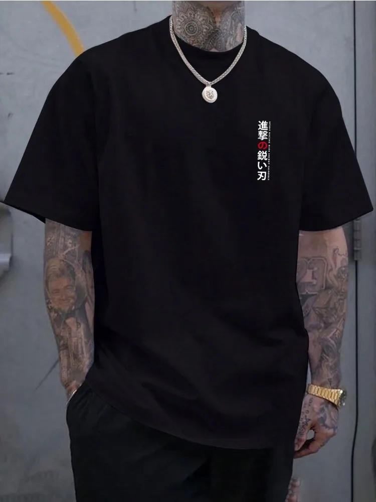 Men Summer Cotton Short Sleeve T Shirt Black Line Two Rose Stem Print Crew Neck Minimalist Aesthetic Street Casual Male Tee
