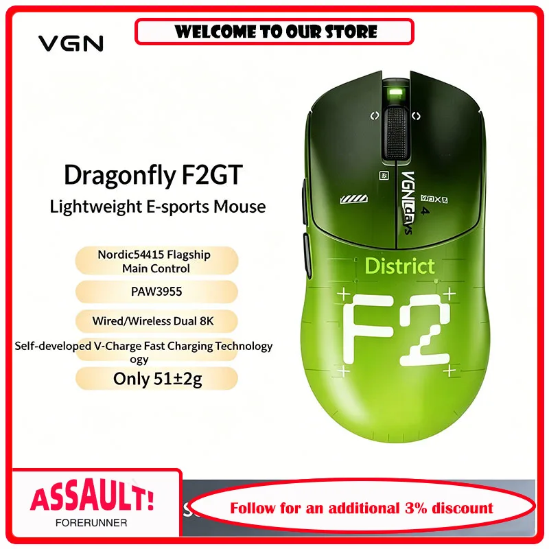 VGN Dragonfly F2 Master Edition GT Lightweight Wireless Bluetooth Mouse Long Range Esports Gaming Ergonomic
