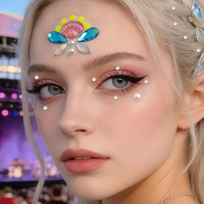Glänzende Strass-Gesichtsjuwelen-Aufkleber Selbstklebend Schillernd Für Festival Rave Halloween Cosplay Make-up – Detail 12