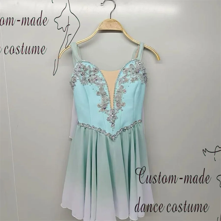 Nuovo design Dimensioni personalizzate Colore personalizzato Abbigliamento da prestazione per ragazze per bambini Abito da balletto lirico verde lago contemporaneo