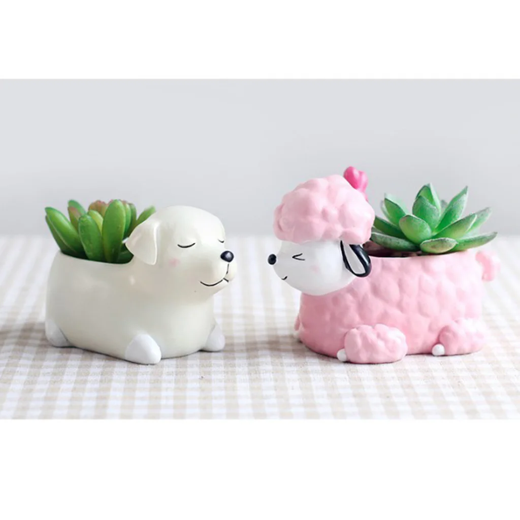 Resin Planter for Succulents Dog Mini Flowerpot Balcony Desk Mini Flower Pot Bonsai Flower Planter Ornament Decoration