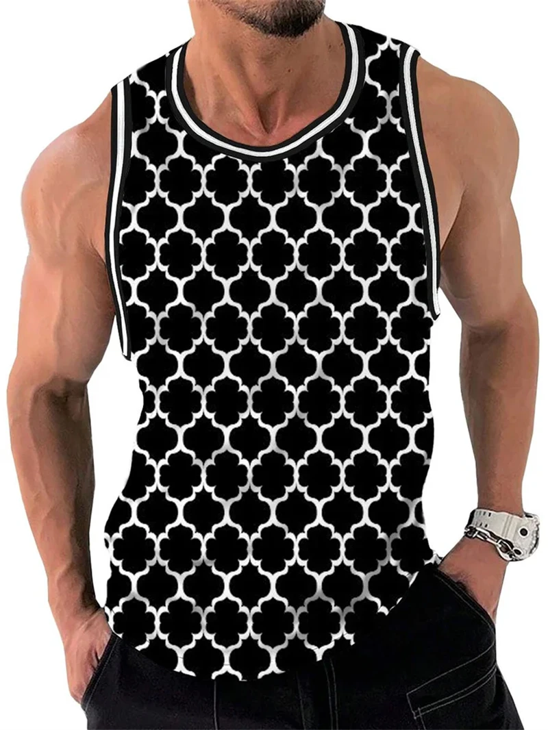 Mens Retro Geometric 3D Printed Tank Top Summer Casual Crew Neck Fashion Trend Sleeveless Vest Loose Breathable Sports Tops image 2