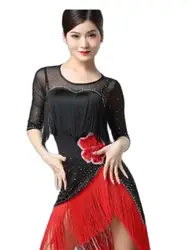 1pcs/lot Women Dance Dress Samba rhinestone Costume Party Tassels Dresses Stretchy Mesh Latin tassel Dress