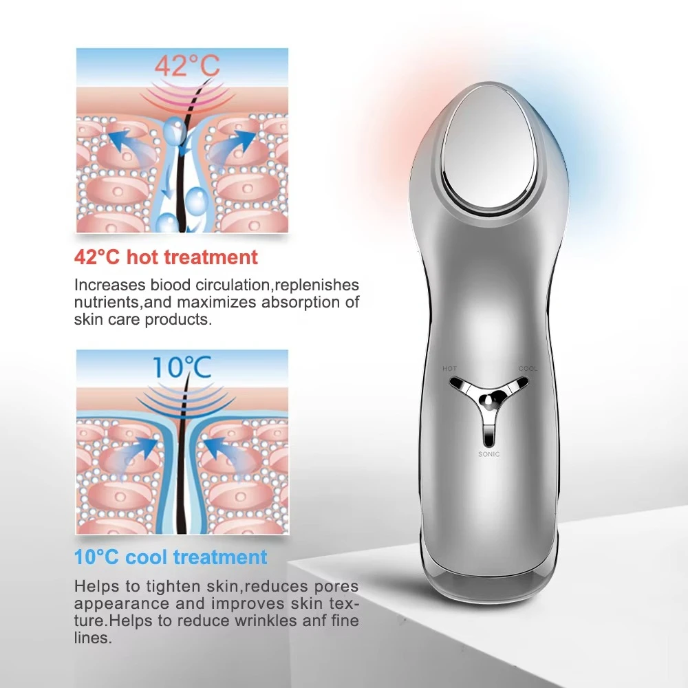 2-in-1 Handheld Sonic Vibration Huidverzorgingsapparaat Roestvrij staal Hot Cool Face Eye Massager Huidverstrakking Functie