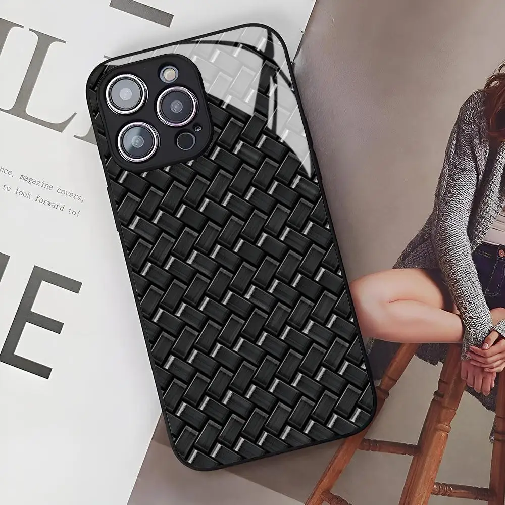 Normal Real Forged Carbon Phone Case for Iphone 16 15 14 12 11 13 Pro Max Mini X Xr Xs Se 8 Puls glass Cover