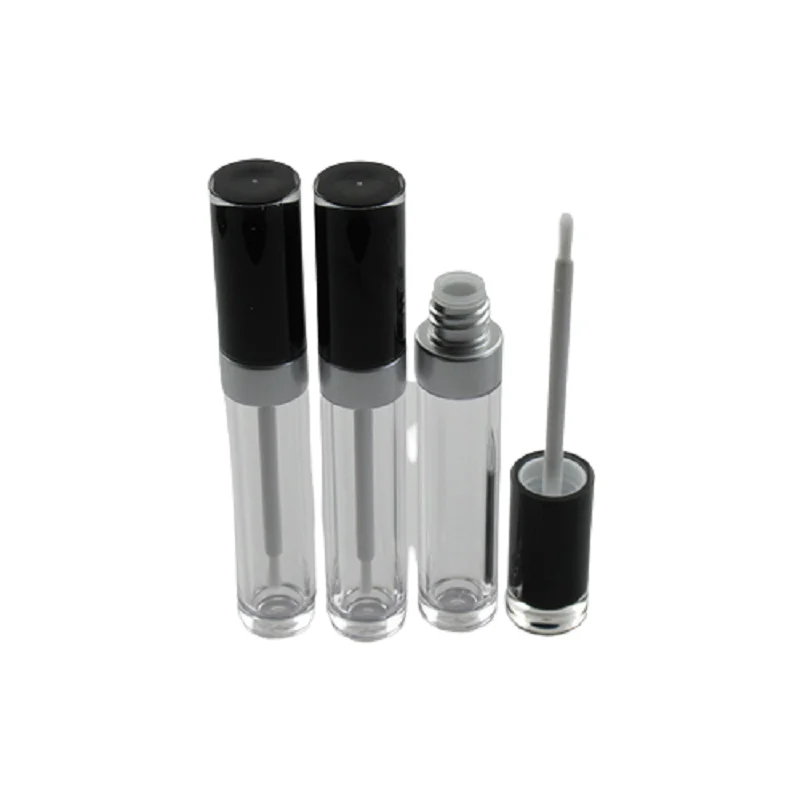 

50Pcs Empty Lip Gloss Tubes 8ML Round Clear Eyelash Growth Liquid Tube Black Lid Cosmetic Packaging Makeup Lipgloss Containers