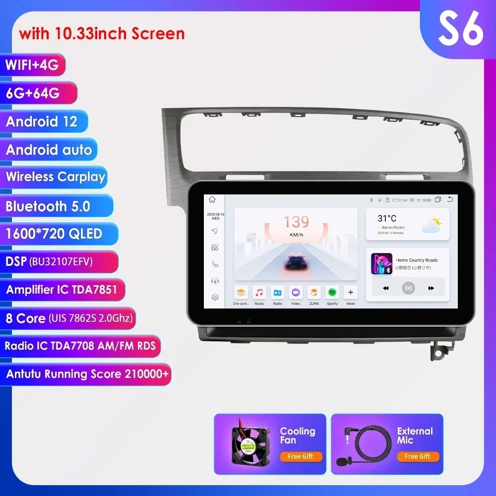 6115 Autoradio voor Volkswagen VW Golf 7 MK7 GTI 2012-2020 Draadloze Carplay Android Auto Multimedia GPS 2 Din Autoradio Hoofdunit