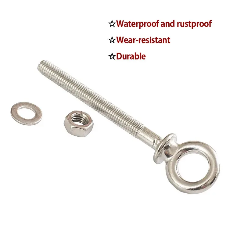 Heavy Duty Long Eye Bolts 304 Stainless Steel With Washer And Nut M6 To M12