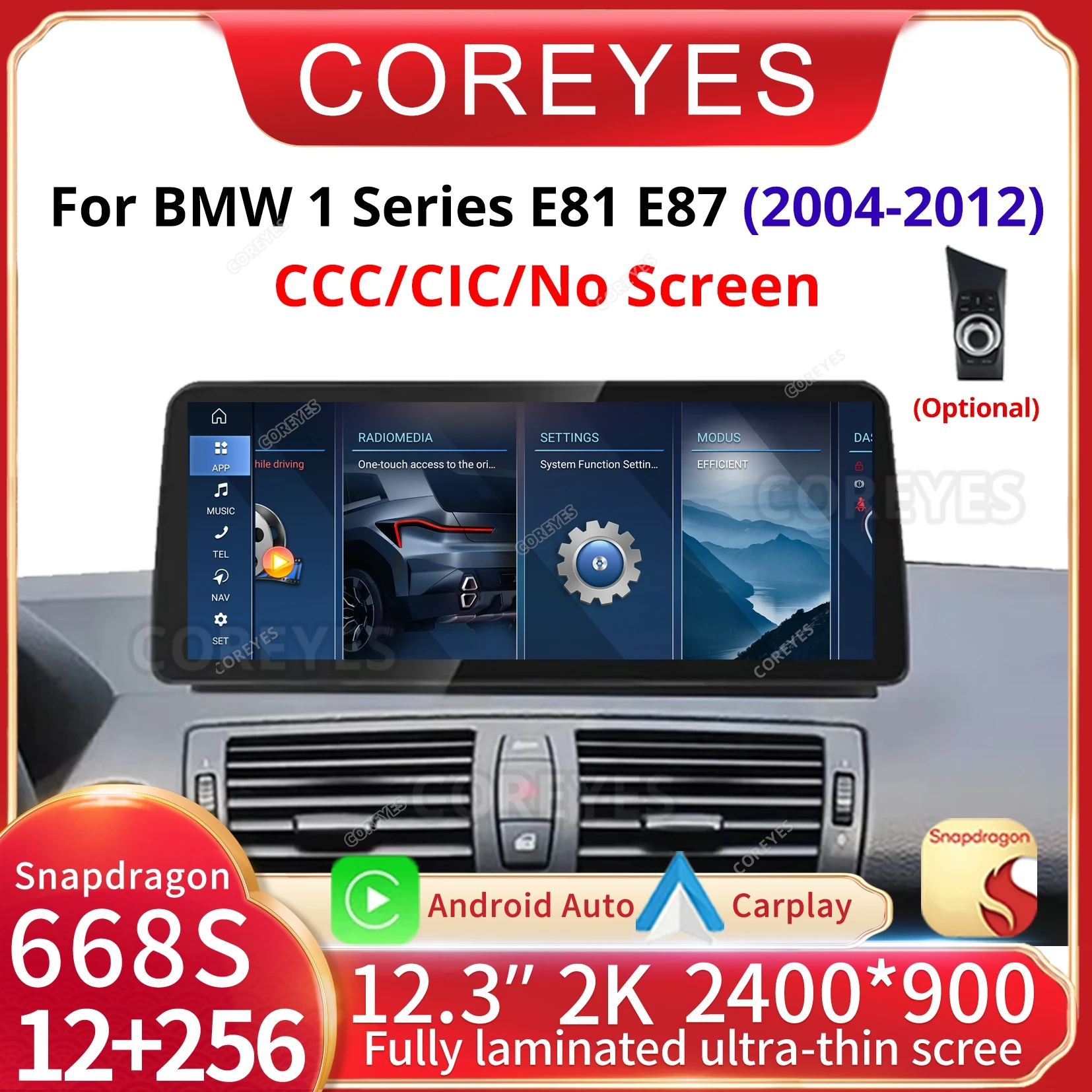 COREYES 12.3'' Android 14 For BMW 1 Series E81 E87 2004-2012 CCC CIC Car CarPlay Radio Multimedia Player BT Head Unit GPS Auto