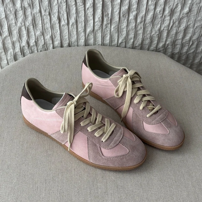 Luxury Vintage German Trainer Sneakers Women Two Tone Suede Leather Patchwork Low Top White Casual Daily Street Walking Shoes - view 3