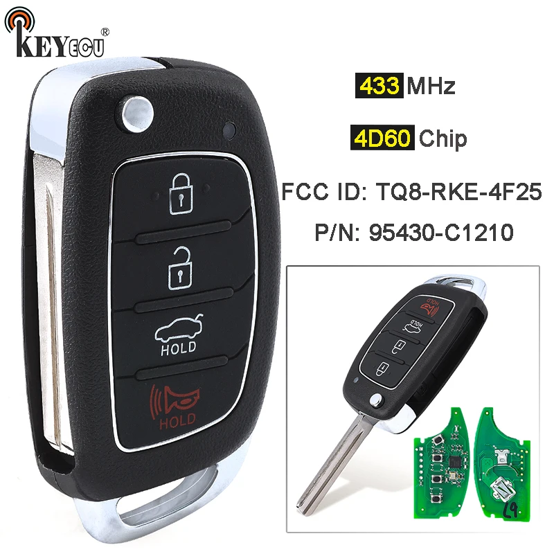 

KEYECU 434MHz 4D60 Chip FCC ID: TQ8-RKE-4F25 PN: 95430-C1210 Smart Remote Key Remote Key Fob for Hyundai Sonata 2017 2018 2019