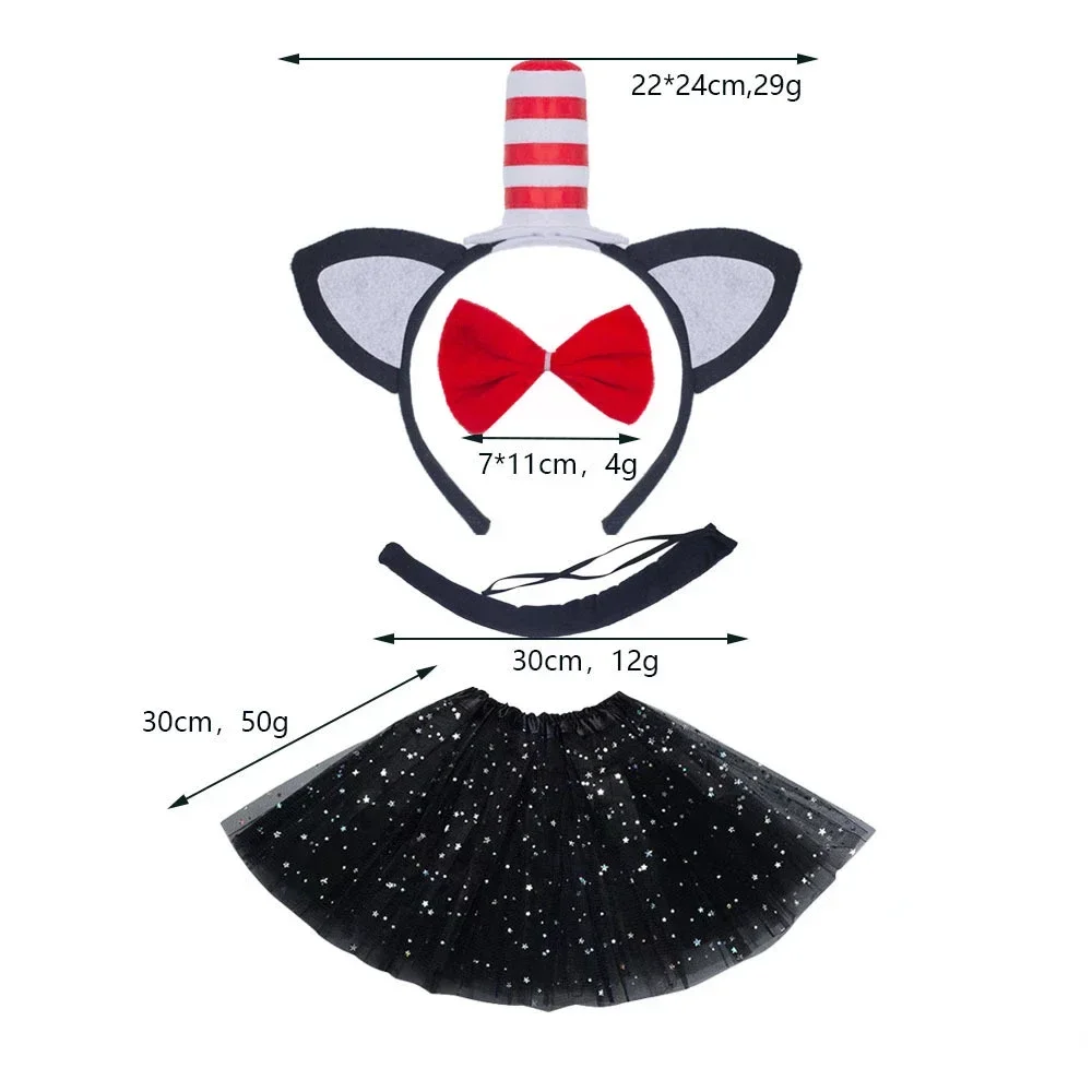 Clown Cat เครื่องแต่งกายชุดหูจมูกหาง Bow Tie Tutu กระโปรงสัตว์แฟนซีเครื่องแต่งกายชุดอุปกรณ์เสริมสําหรับเด็กผู้หญิงเจ้าหญิง